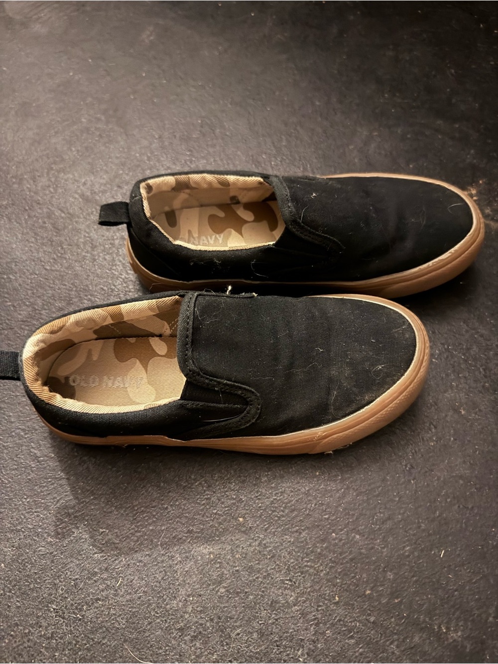 Boys Old Navy Black Canvas Slip-On Loafers with Tan Rubber Sole